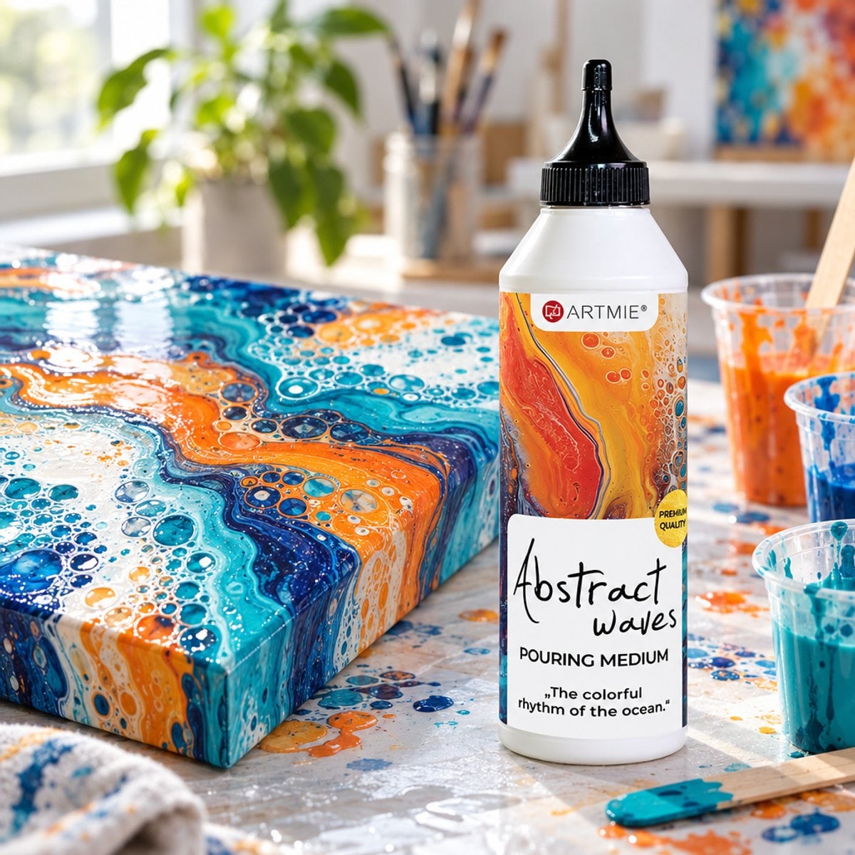 Среда за изливане ARTMIE Abstract waves 500 ml и готова картина с ефект на клетки