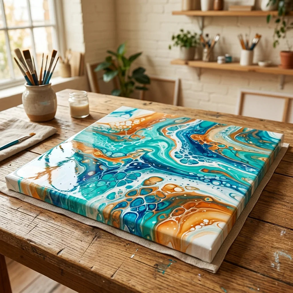 Картината fluid art съхне в хоризонтално положение