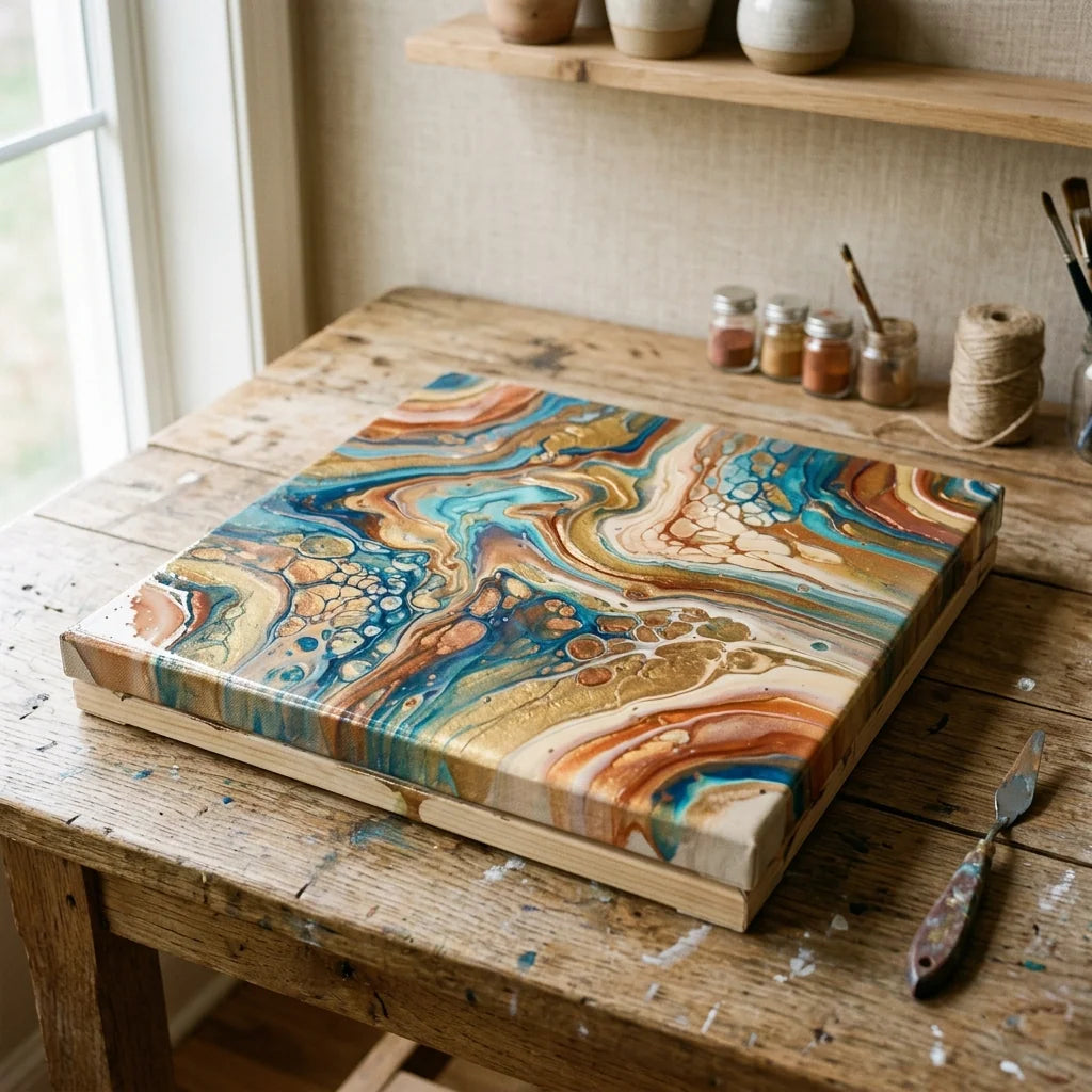 Картината fluid art съхне в хоризонтално положение