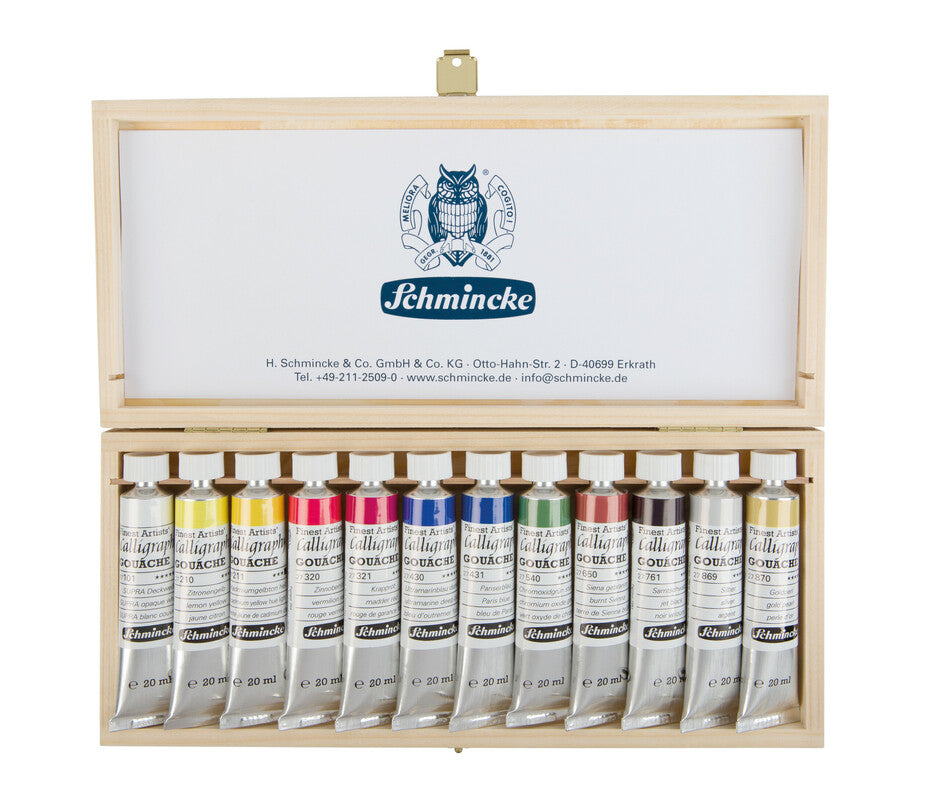 Дървен комплект гуаш бои Schmincke Calligraphy Gouache, 12 x 20 ml