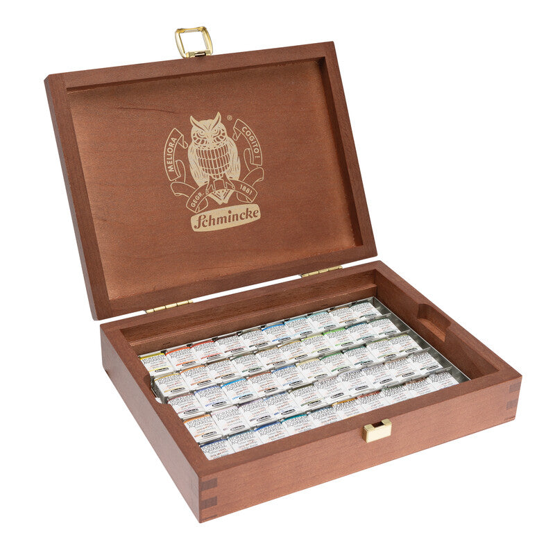 Дървен комплект акварелни бои Schmincke HORADAM Super Granulation – 50 x 1/2 ваничка