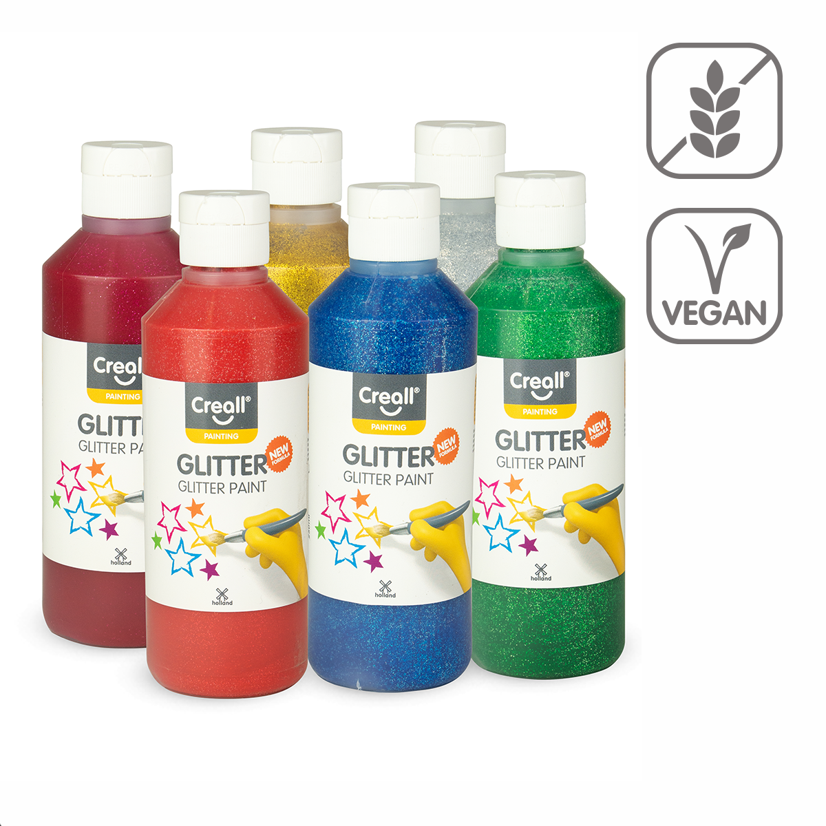 Creall комплект брокатени бои Glitter – 6 × 250 ml, микс от цветове