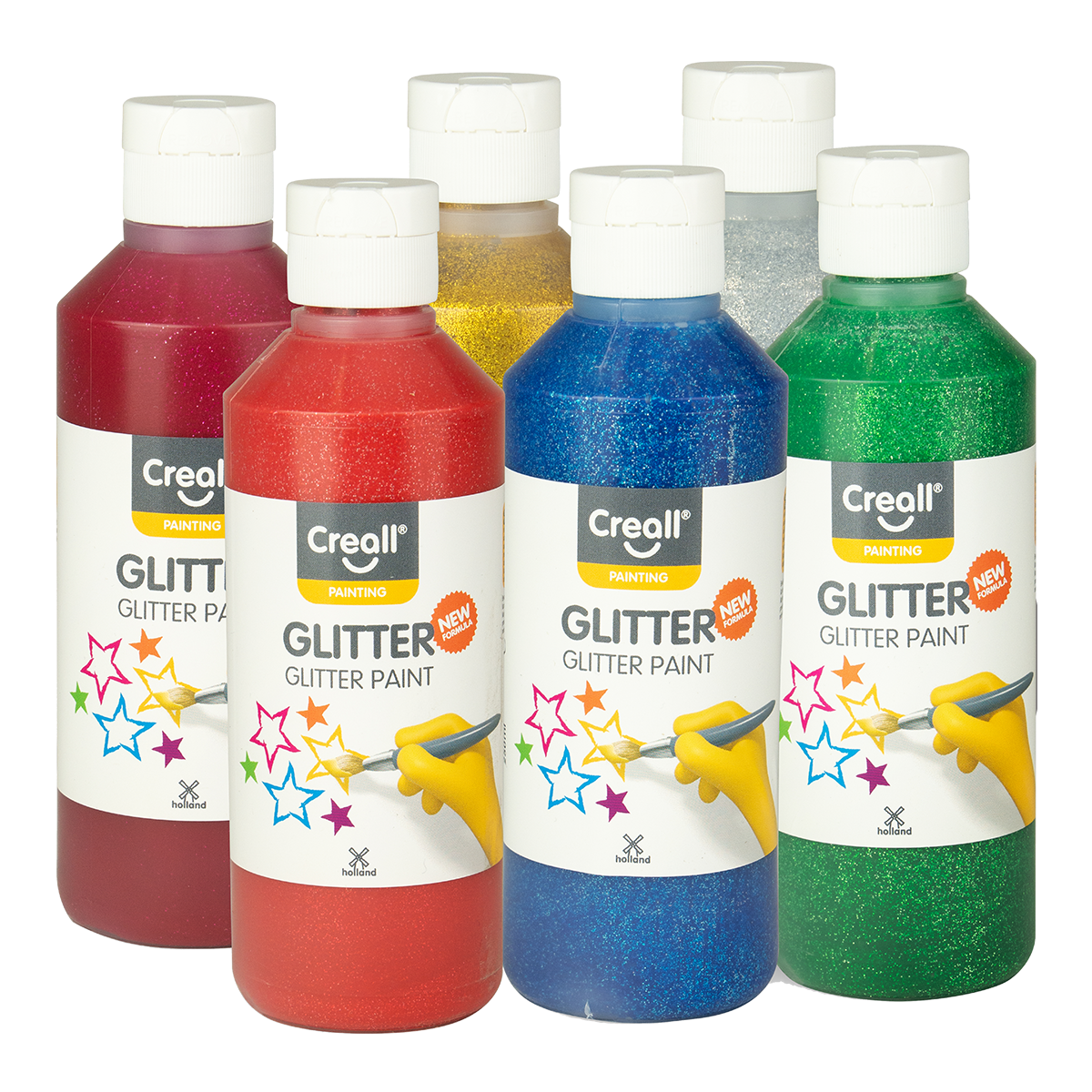 Creall комплект брокатени бои Glitter – 6 × 250 ml, микс от цветове