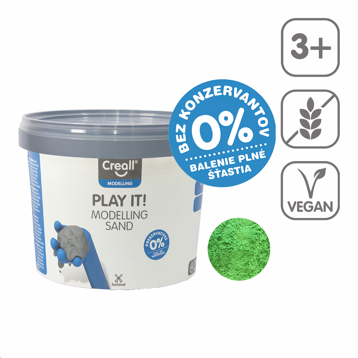 Пясък за моделиране Creall Play it! 750 g в кофичка – зелен