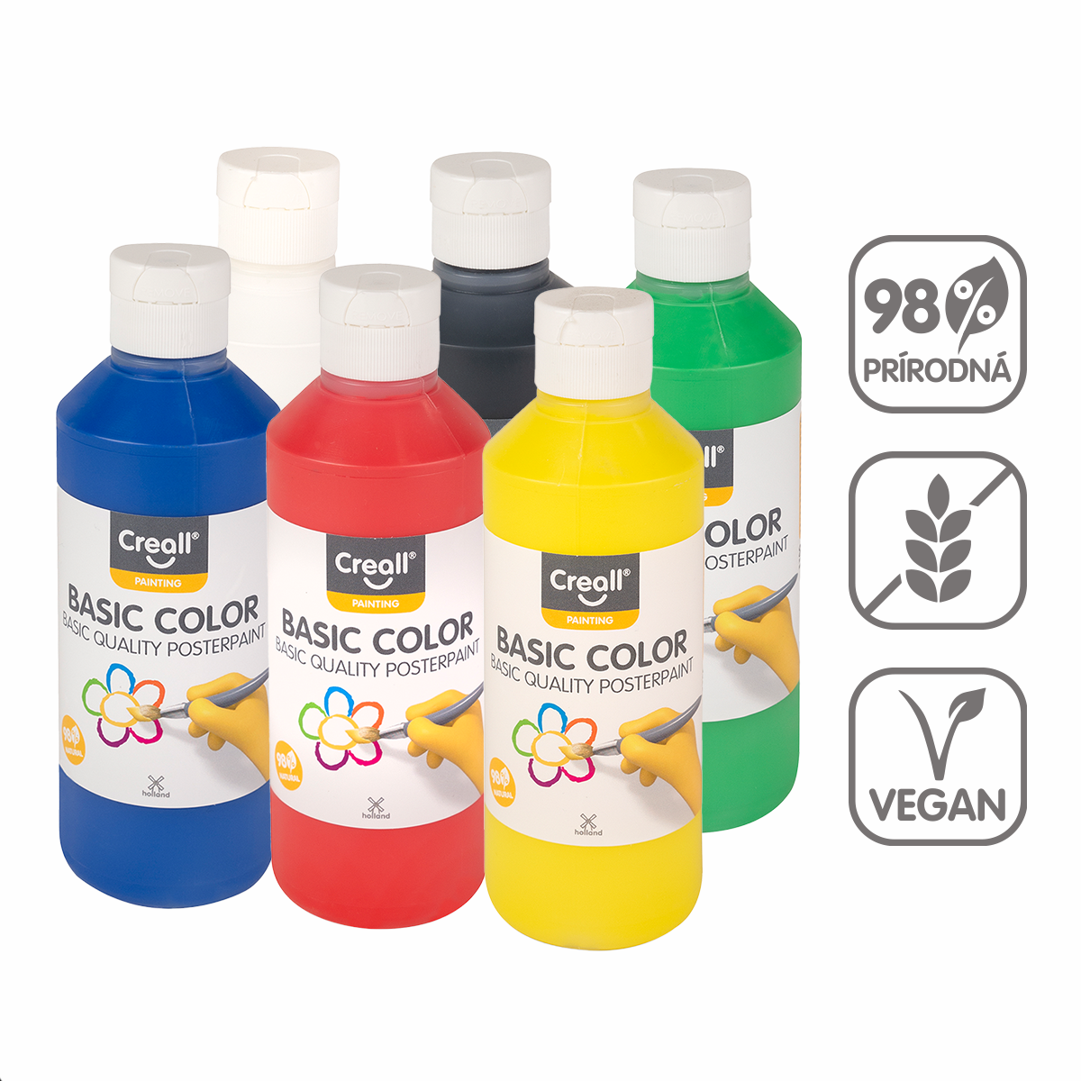 Темперни бои Creall – комплект 6 × 250 ml, микс от цветове