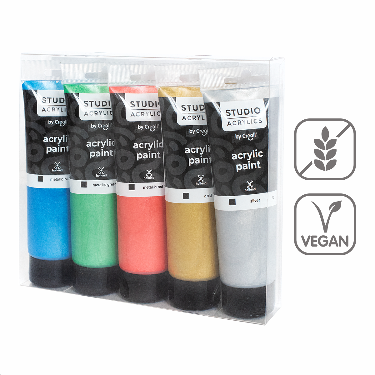 Комплект акрилни бои Creall Studio acrylics, 5 × 120 ml, микс – металически ×