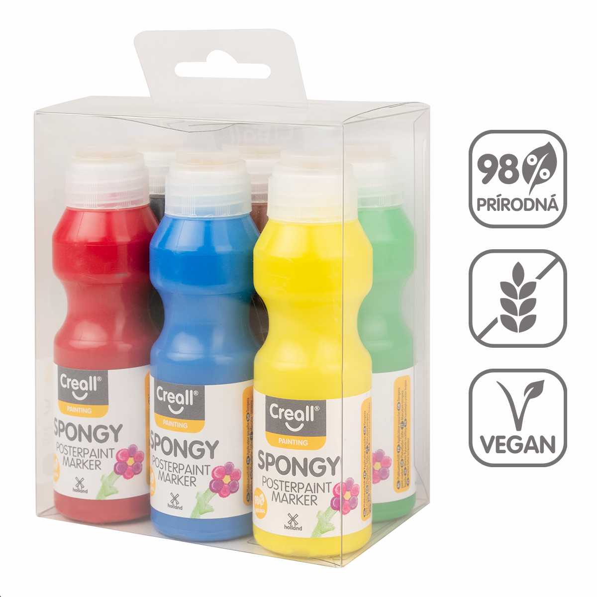 Комплект темперни бои с гъба Creall Spongy – 6 × 70 ml