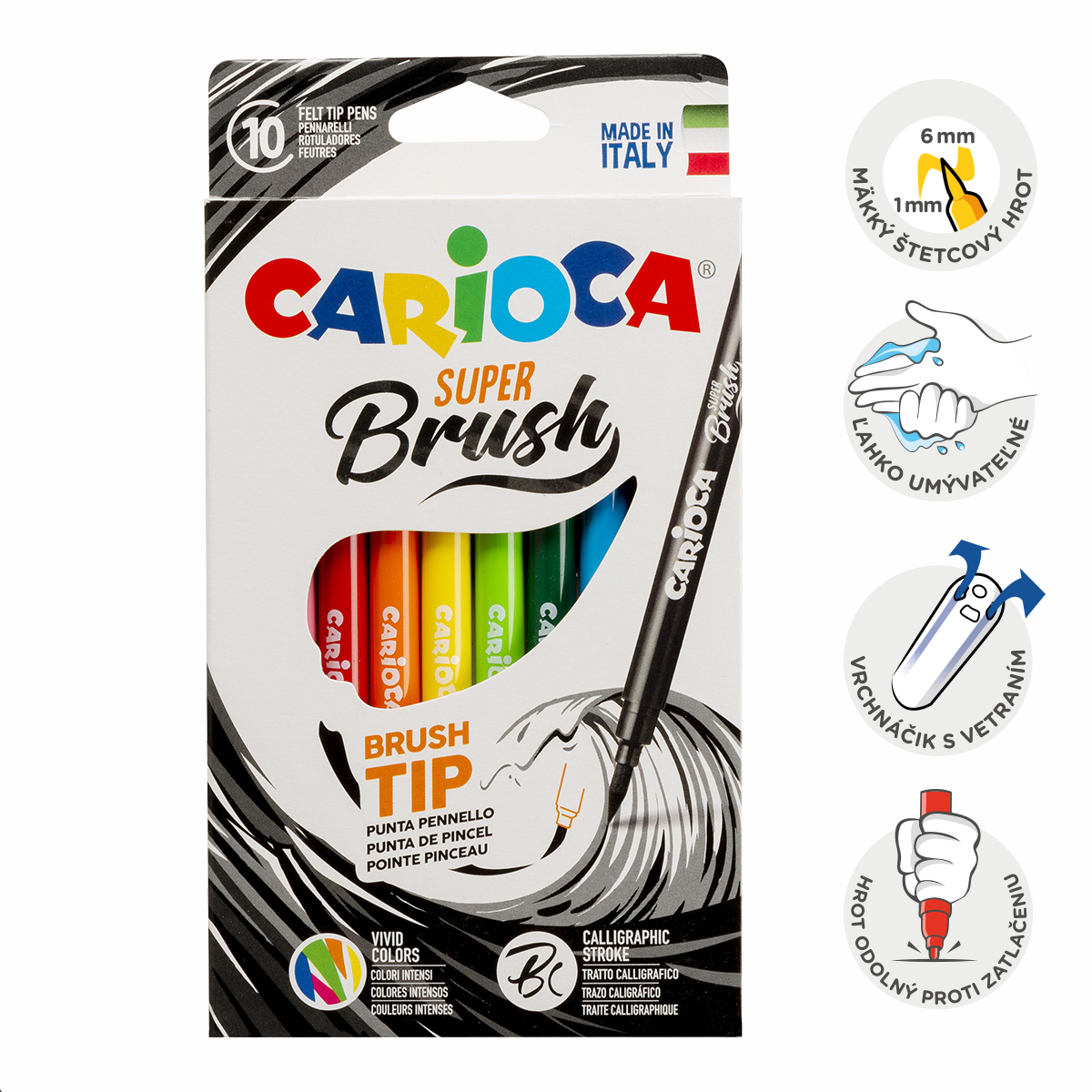 Флумастери Carioca Brush с връх тип четка, 10 бр., микс от цветове
