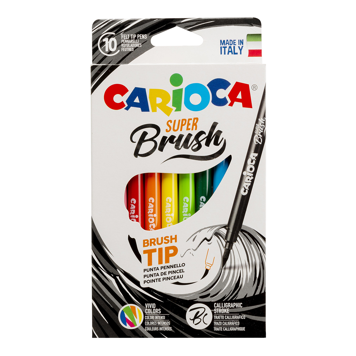 Флумастери Carioca Brush с връх тип четка, 10 бр., микс от цветове