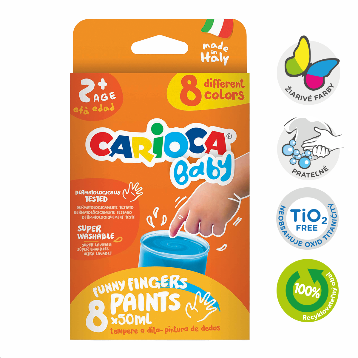 Бои за рисуване с пръсти Carioca Baby 2+, 8 × 50 ml