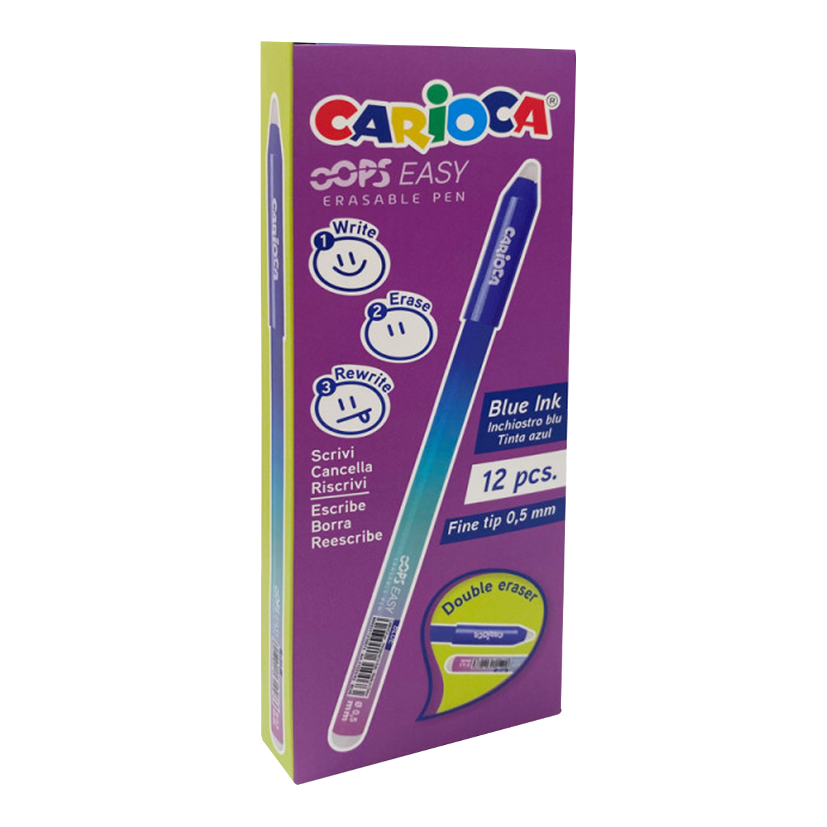 Изтриваема химикалка Carioca Oops Easy, син пълнител, пакет 12 бр.