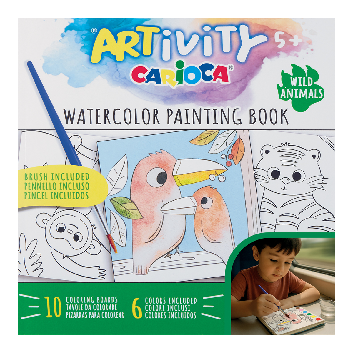 Carioca книжка за оцветяване с водни бои ARTivity – Диви животни, 5+