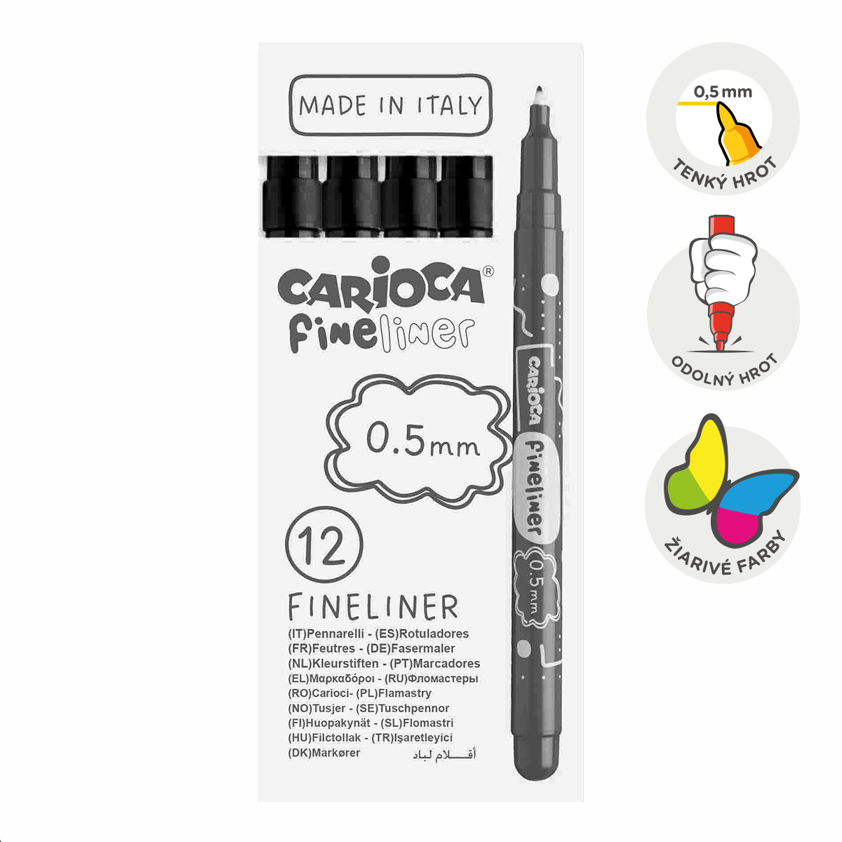 Тънкописци Carioca Fineliner 0,5 mm – 12 бр. – черен