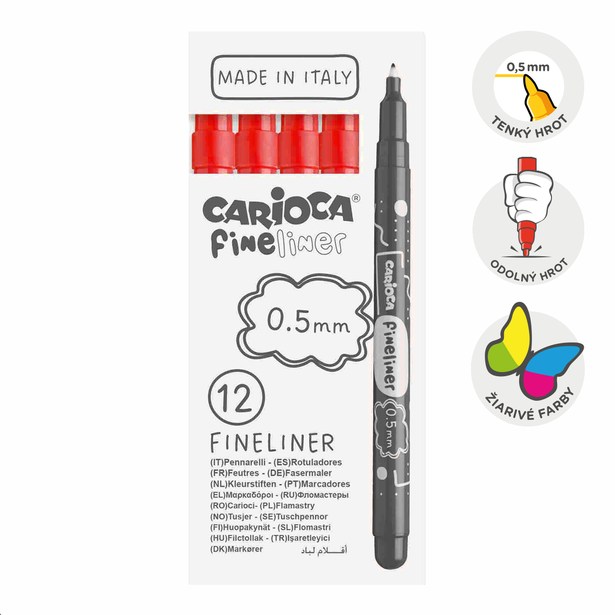 Тънкописци Carioca Fineliner 0,5 mm – 12 бр. – червен