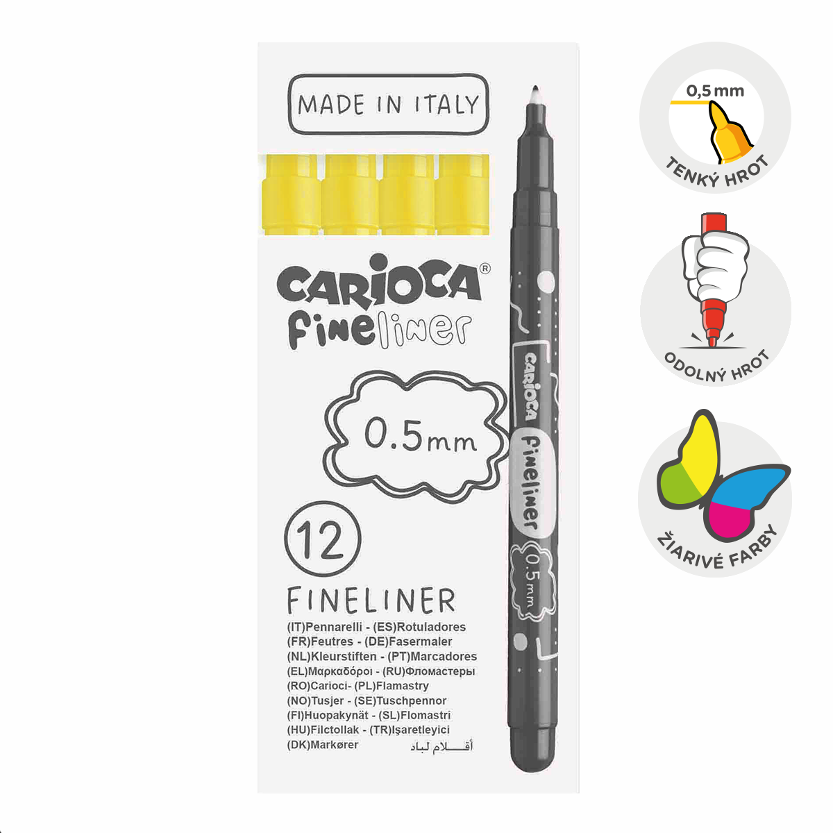 Тънкописци Carioca Fineliner 0,5 mm – 12 бр. – жълт