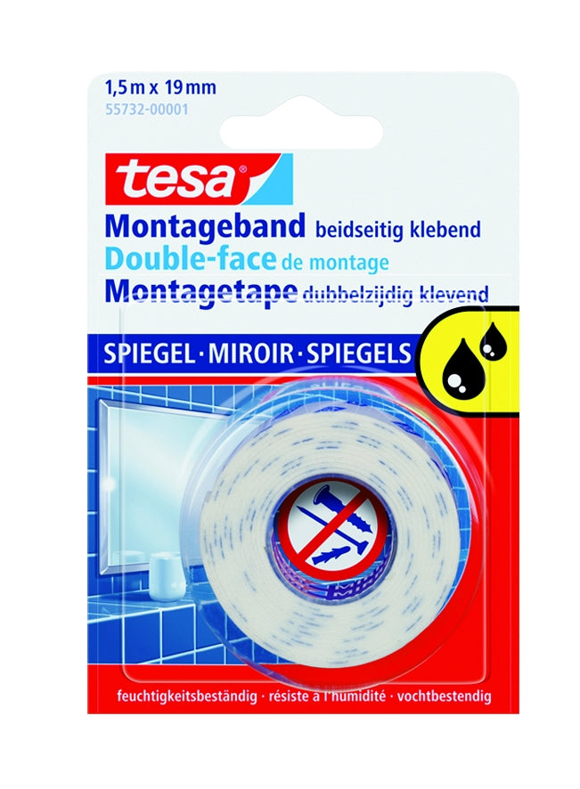Двойнозалепваща монтажна пенообразна лента за огледала tesa, бяла, 19 mm