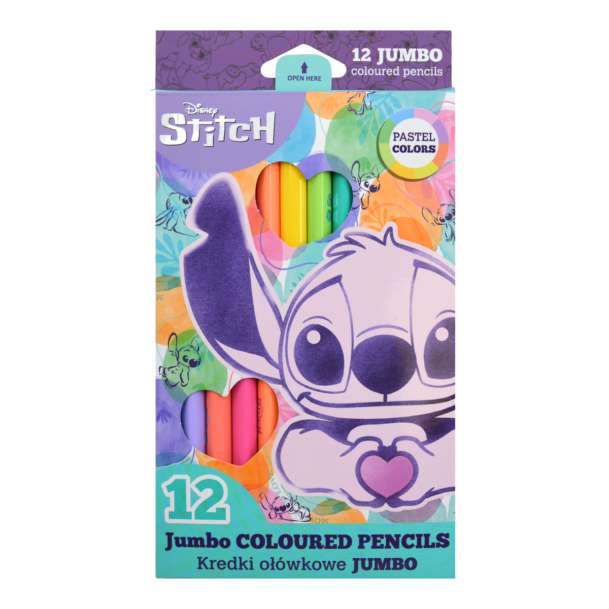 Триъгълни цветни моливи Colorino JUMBO Stitch Pastel, 12 пастелни цвята