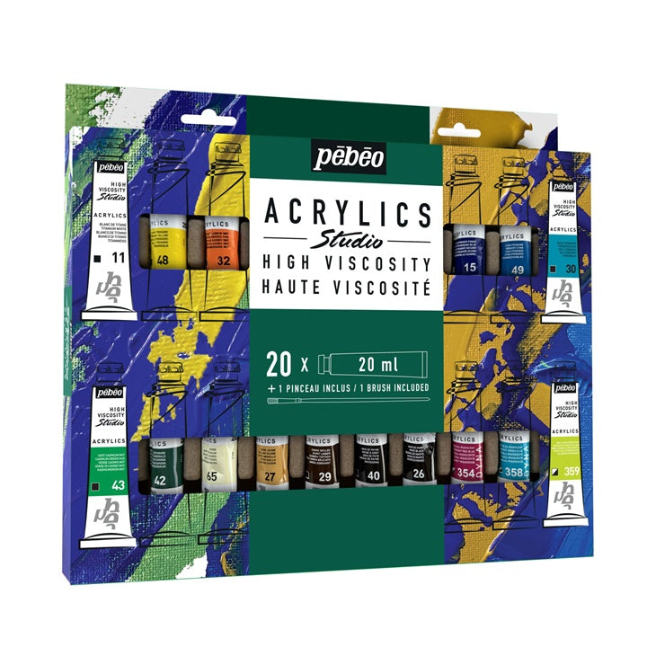 Акрилни бои с висок вискозитет Pebeo Studio с четка 20x20 ml — изображение 1