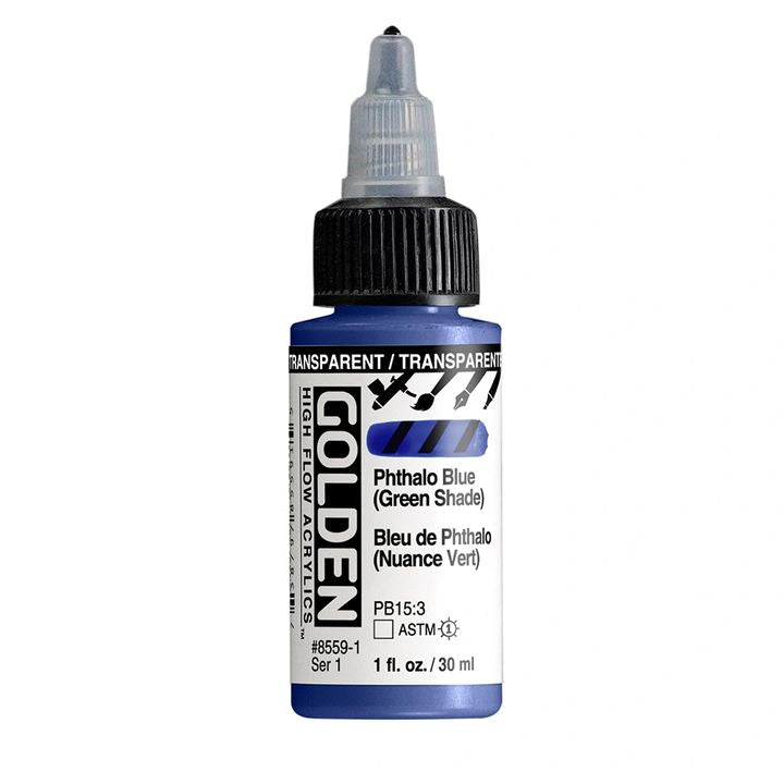 Акрилна боя GOLDEN High Flow 30 ml – 8559 Прозрачен фаток. Синьо (зелен нюанс)