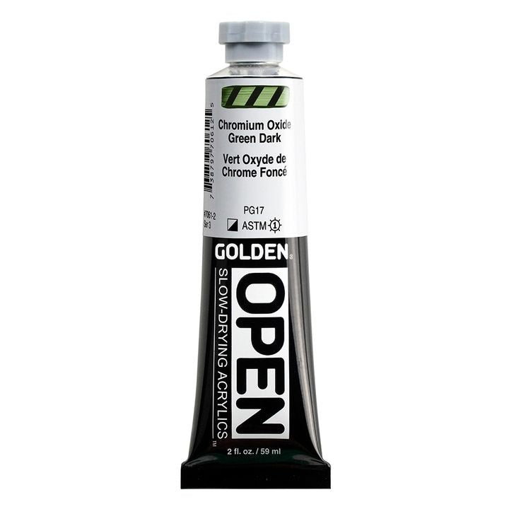 Бавносъхнеща акрилна боя GOLDEN OPEN 59 ml – 7061 Хромов оксид зелен тъмен