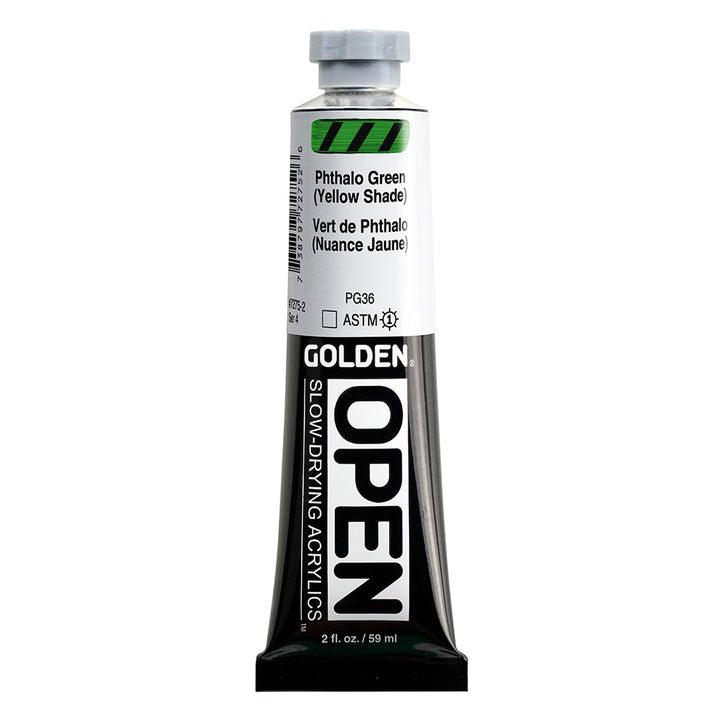Бавносъхнеща акрилна боя GOLDEN OPEN 59 ml – 7275 Фталоцианиново зелено (жълт нюанс)