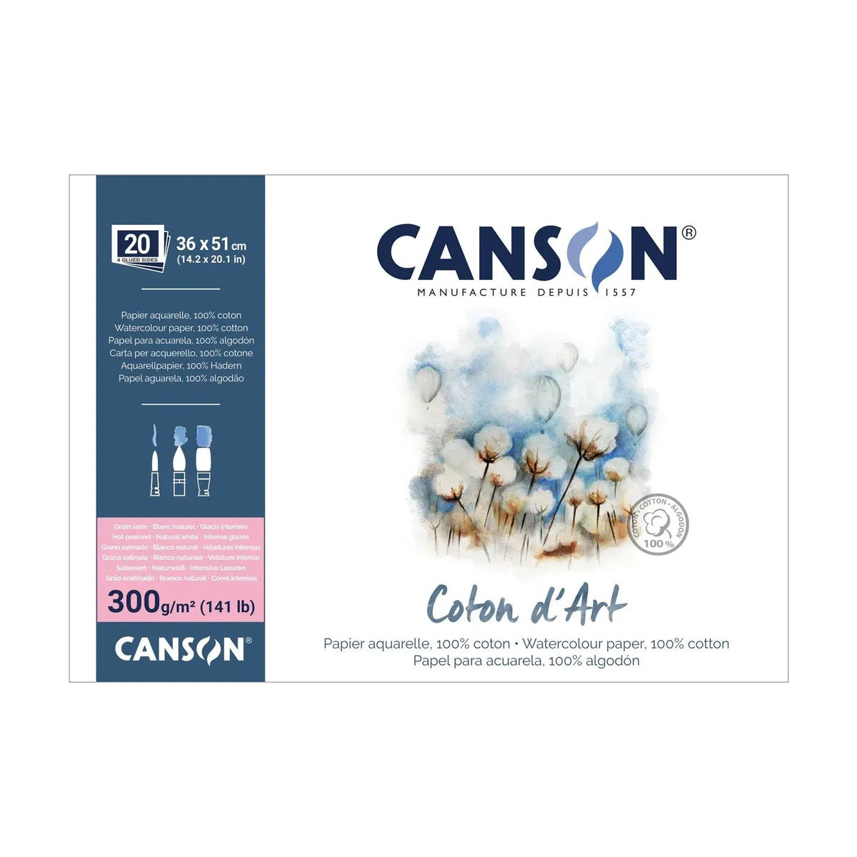 Акварелен блок CANSON Coton d'Art HP 300 g/m² 36 x 51 cm - 20 листа