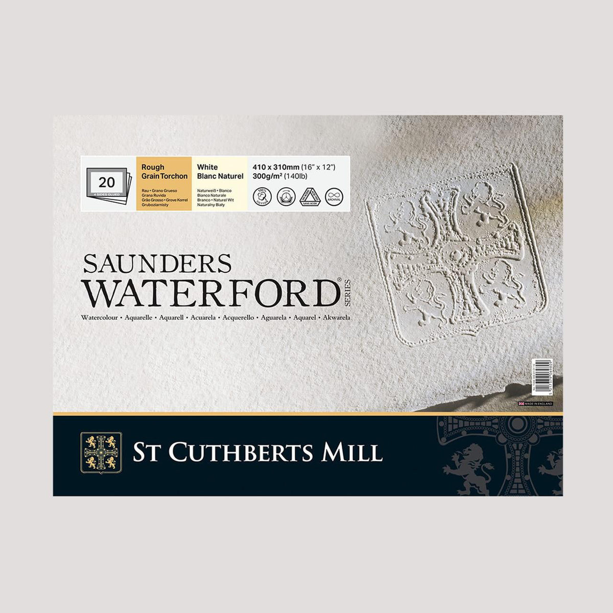 Акварелен блок CANSON St Cuthberts Saunders Rough 300 g/m² бял 12 листа – 23 × 31 cm