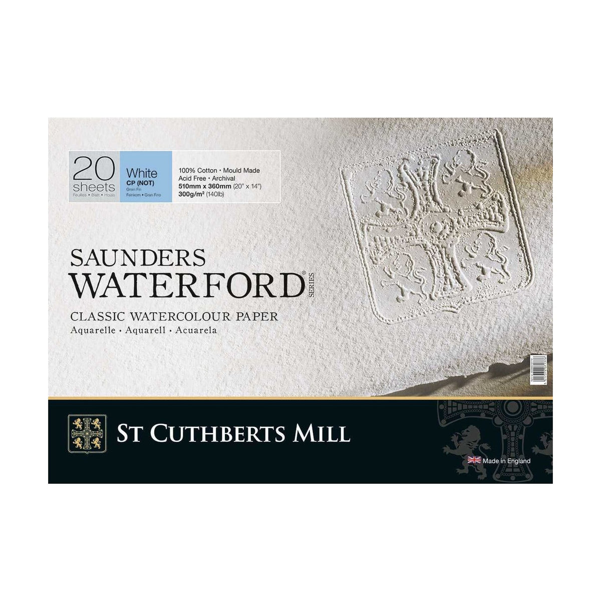 Акварелен блок CANSON St Cuthberts Saunders Waterford CP бял 300 g/m² 20 листа – 26 – 51 cm