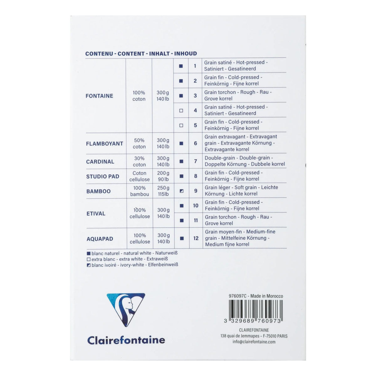 Акварелен блок CLAIREFONTAINE Aqua Essentials 200 до 300 g/m² 10 – 24 cm - 12 листа