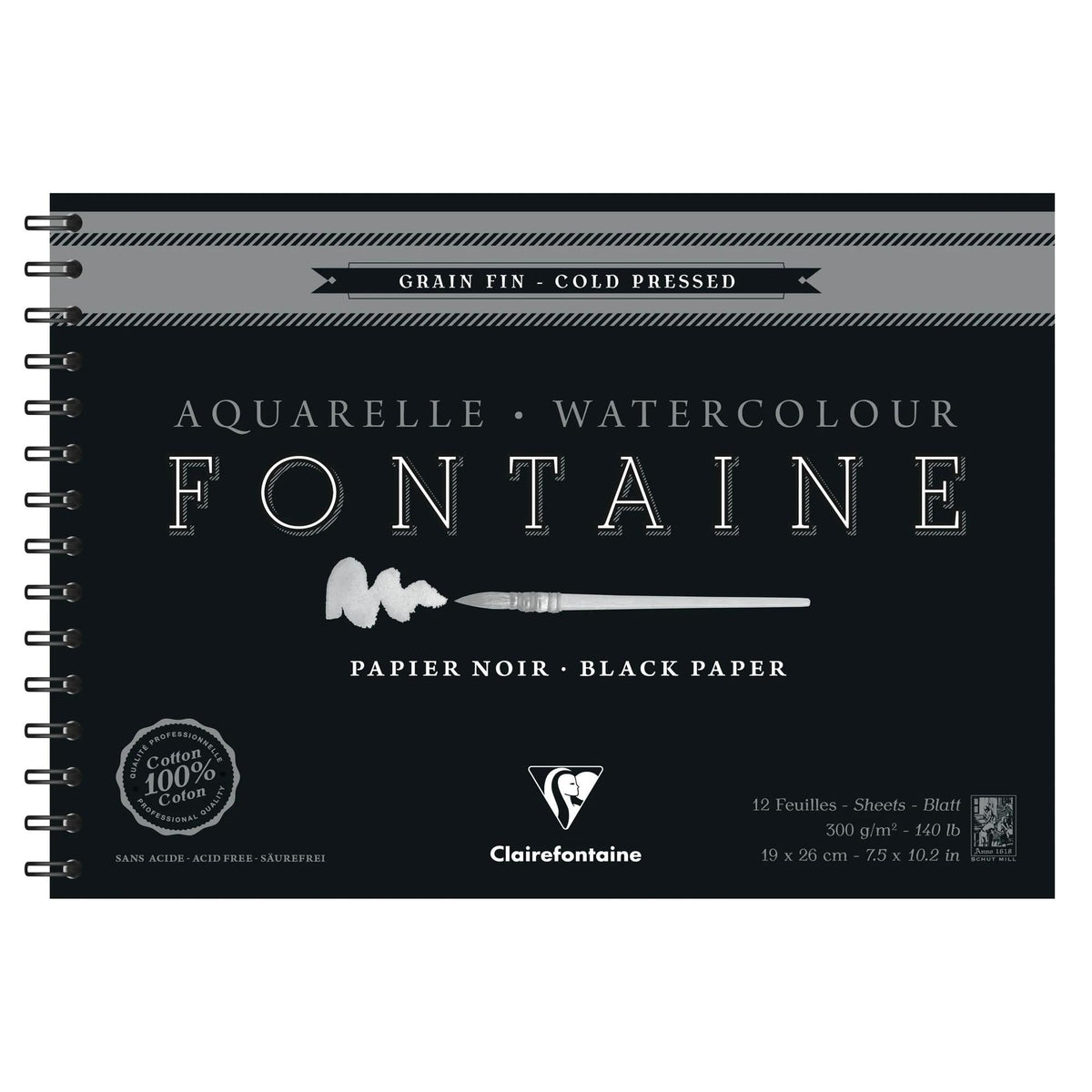 Акварелен блок Clairefontaine Fontaine CP черен 300 g/m² 19 x 26 cm - 12 листа
