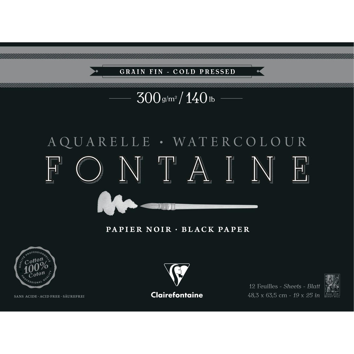 Акварелен блок CLAIREFONTAINE Fontaine CP черен 300 g/m2 48,3 x 63,5 cm - 12 листа