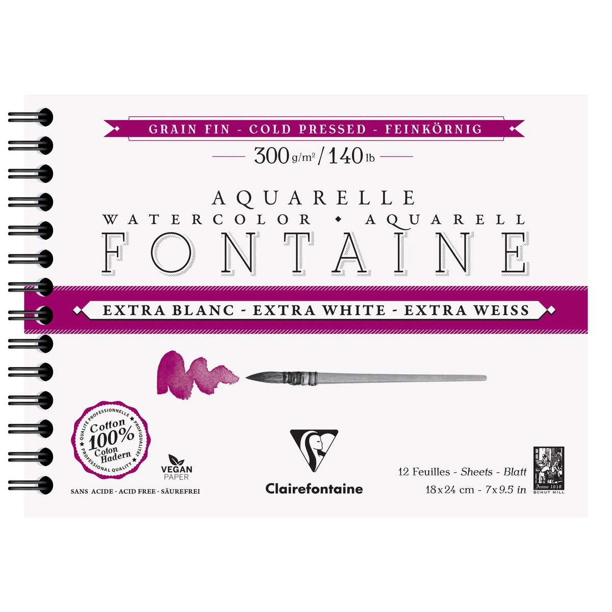 Акварелен блок CLAIREFONTAINE Fontaine CP екстра бял 300 g 18 x 24 cm - 12 листа