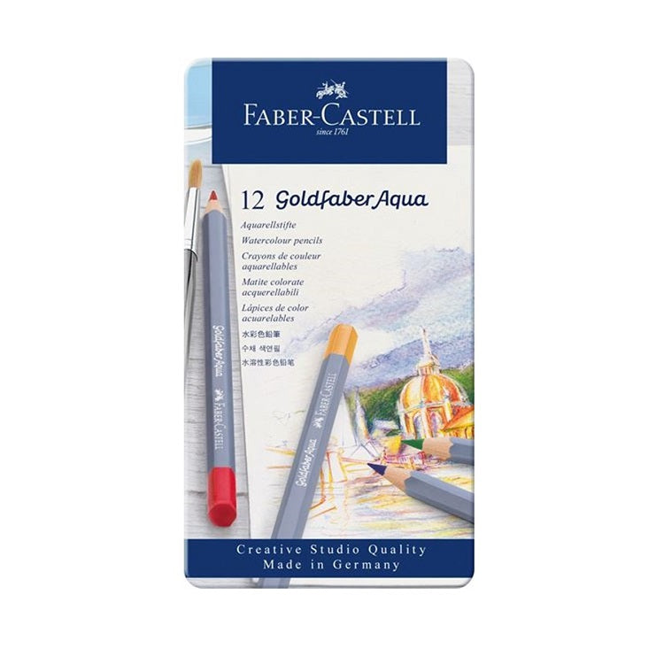Акварелни моливи Goldfaber Aqua комплект от 12 цвята - метална кутия — изображение 1