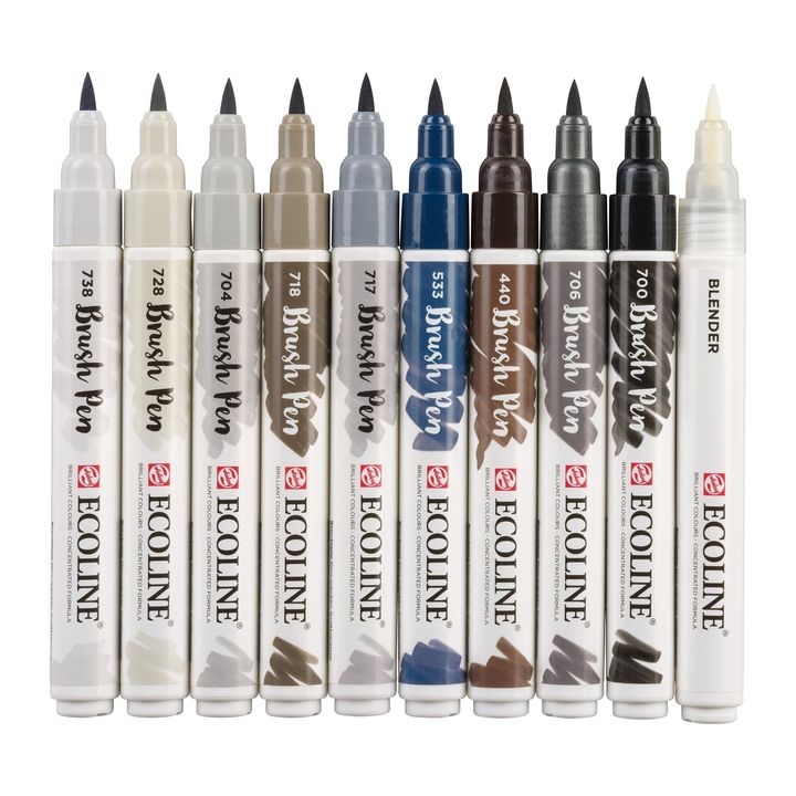 Акварелни писалки Ecoline Brush Pen Greys — изображение 3