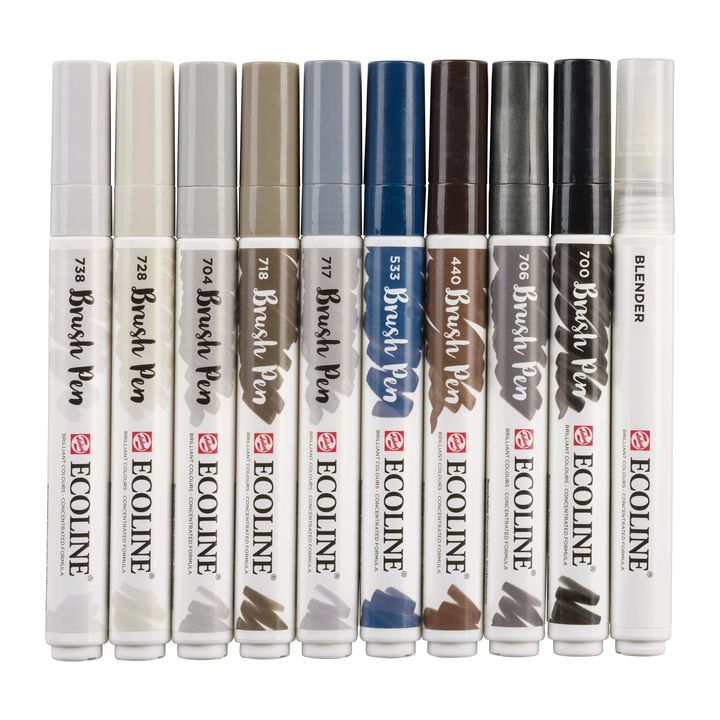 Акварелни писалки Ecoline Brush Pen Greys — изображение 5