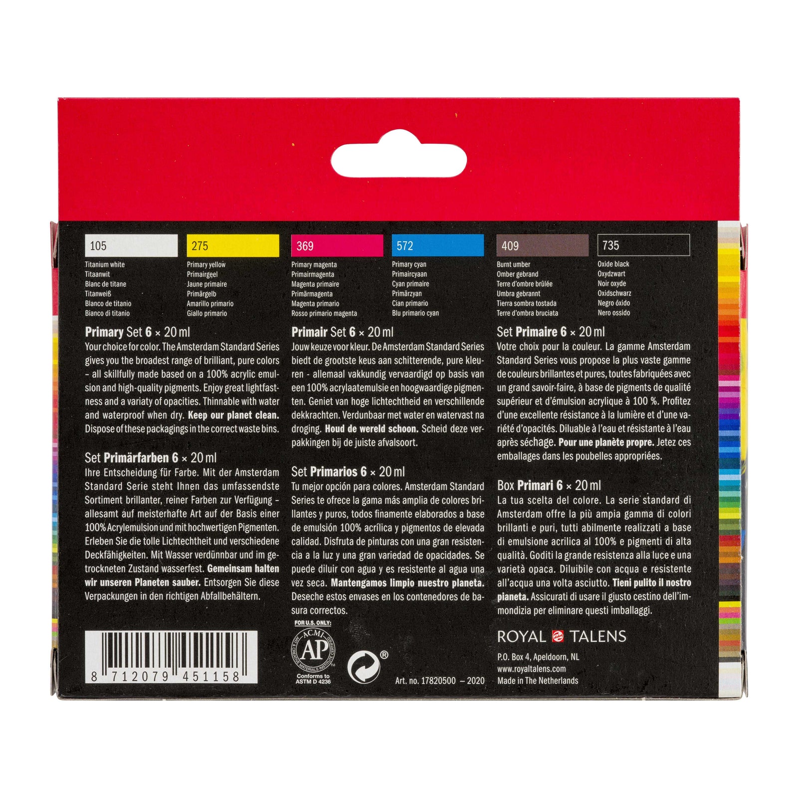ROYAL TALENS Amsterdam комплект акрилни бои Primary 6 x 20 ml