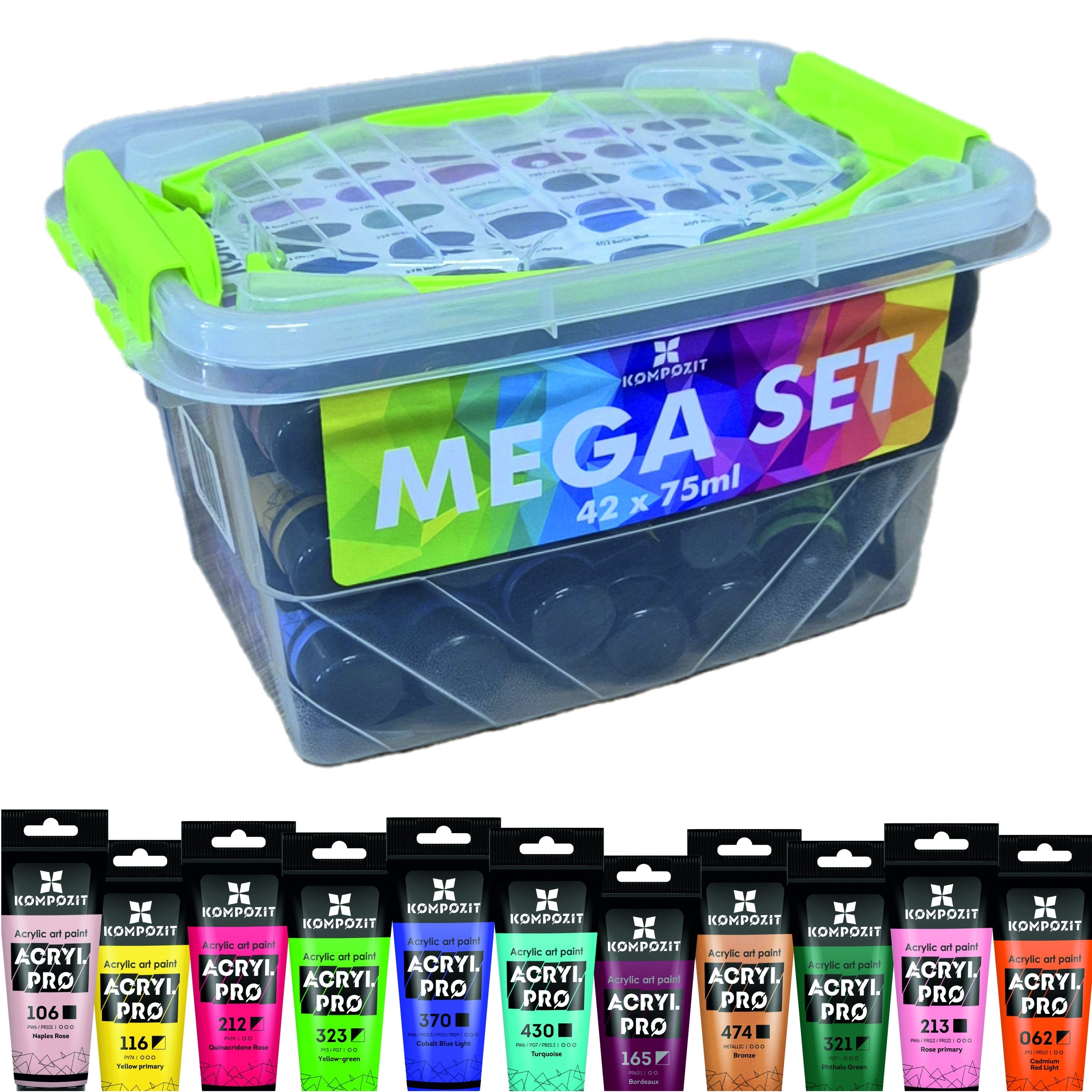 Комплект акрилни бои ACRYL PRO Kompozit в кутия - 42 x 75 ml