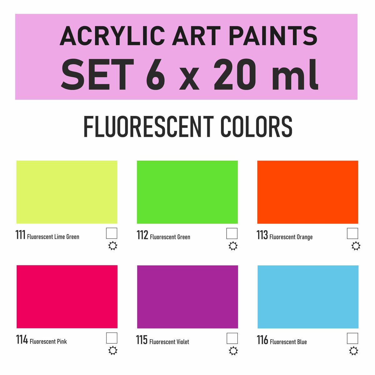Комплект акрилни бои Kompozit STANDART Fluorescent 6 x 20 ml