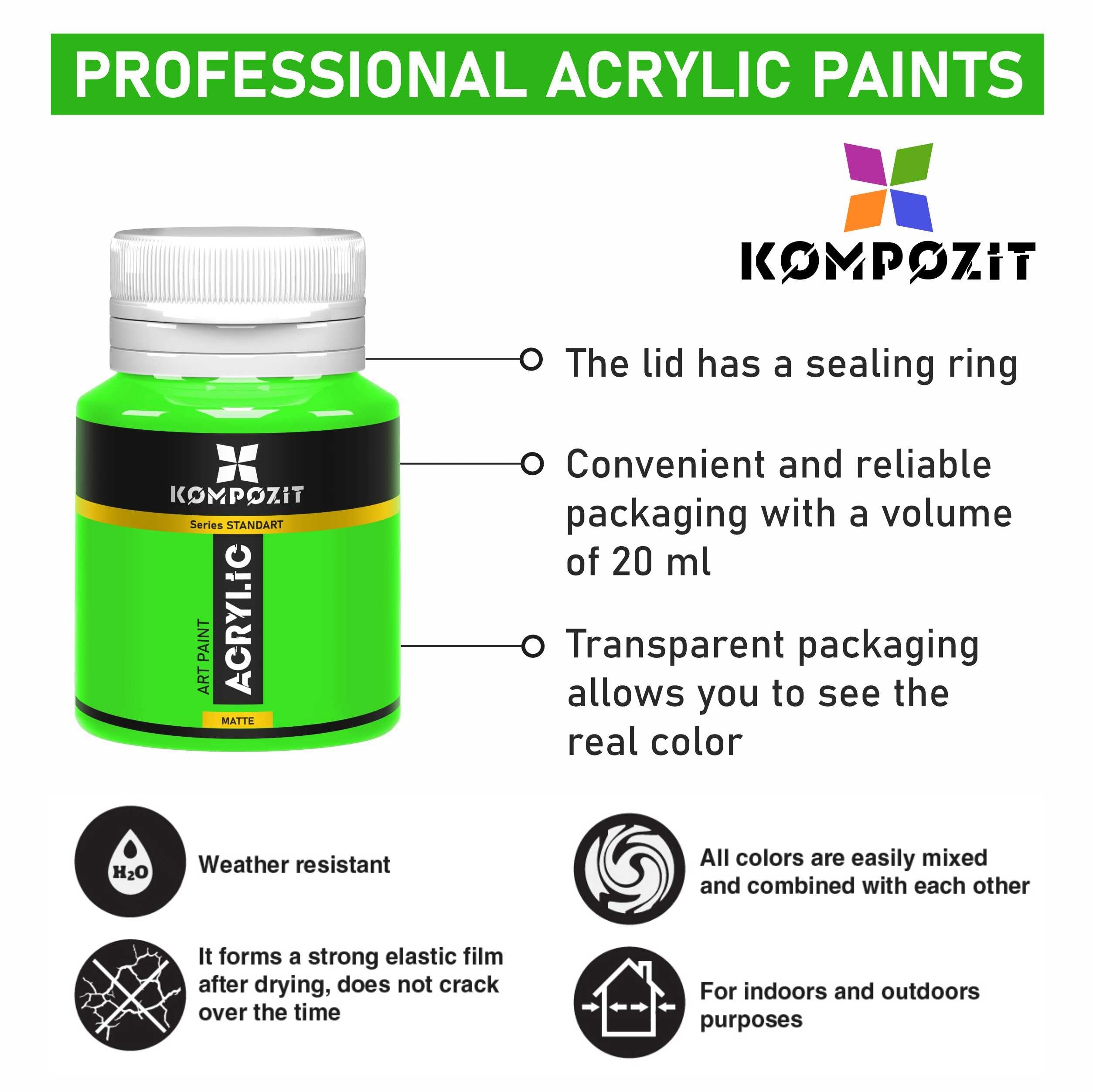 Комплект акрилни бои Kompozit STANDART Fluorescent 6 x 20 ml