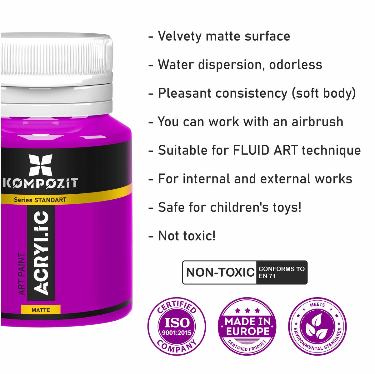 Комплект акрилни бои Kompozit STANDART Fluorescent 6 x 20 ml