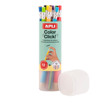 Автоматични цветни моливи APLI Color Click, 12 бр. с резервни графити и острилка