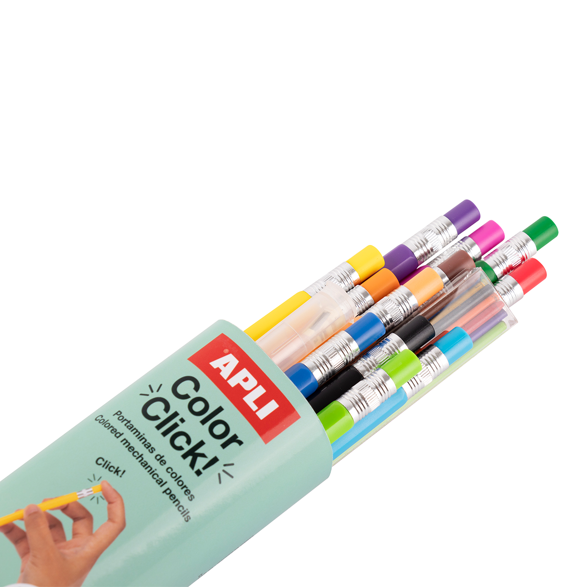 Автоматични цветни моливи APLI Color Click, 12 бр. с резервни графити и острилка