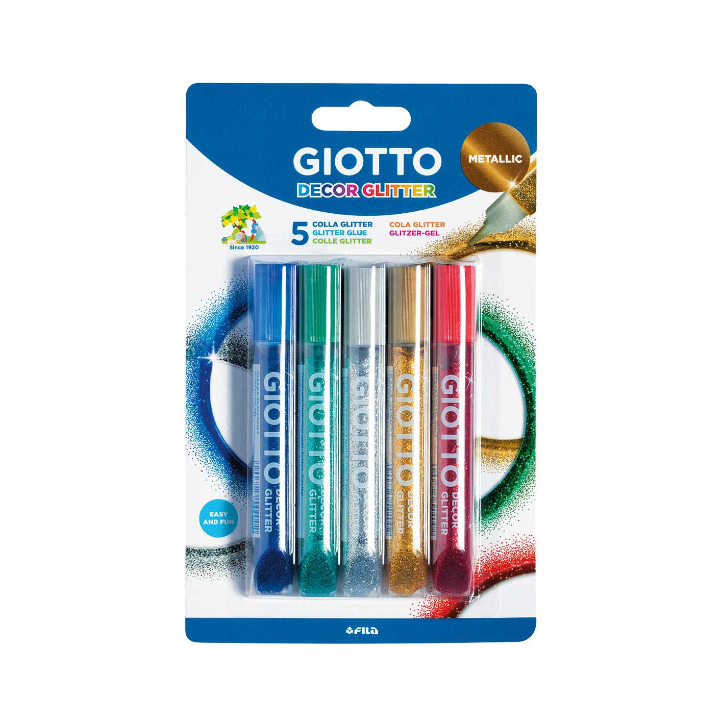 Блестящо лепило GIOTTO Glitter Glue металически цветове 5 x 10 g