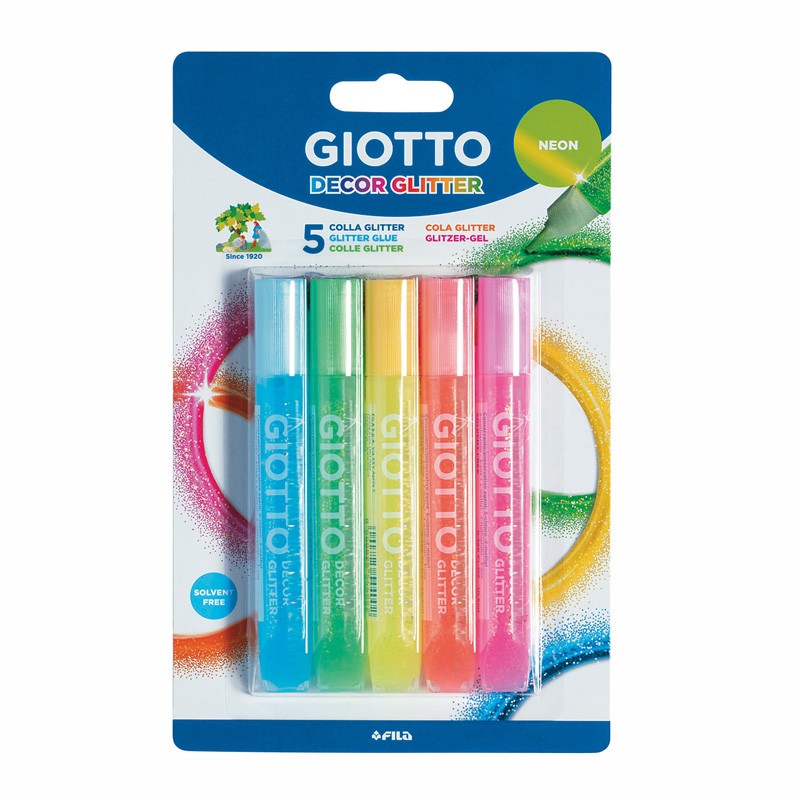 Блестящо лепило GIOTTO Glitter Glue неонови цветове 5 x 10 g