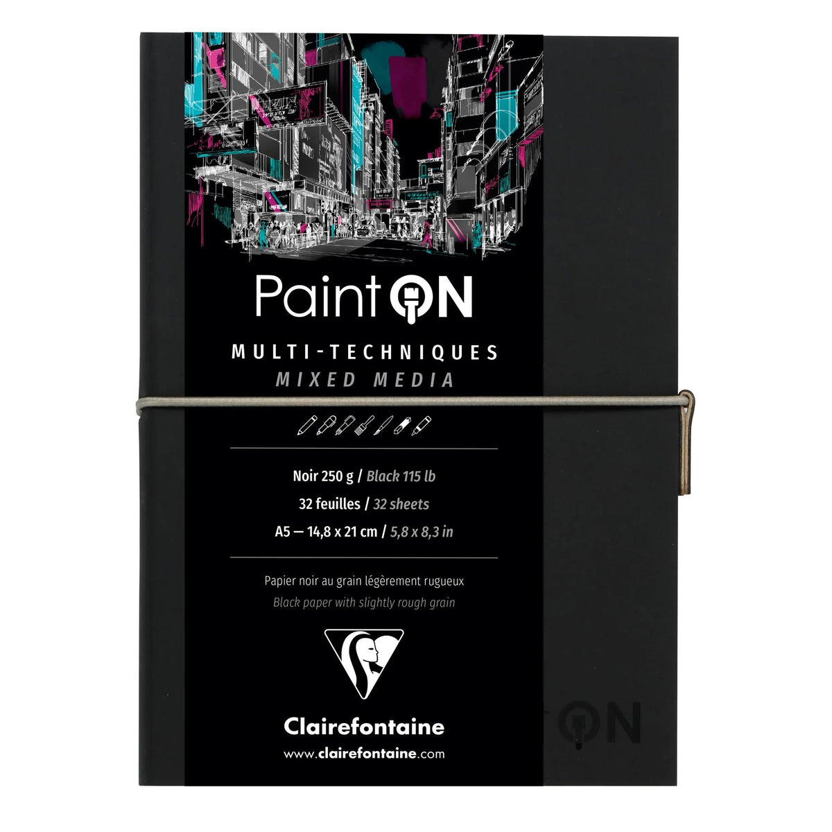 Блок с черна хартия CLAIREFONTAINE Paint'On 250 g/m² - 32 листа (A5 – 14 x 14 cm)