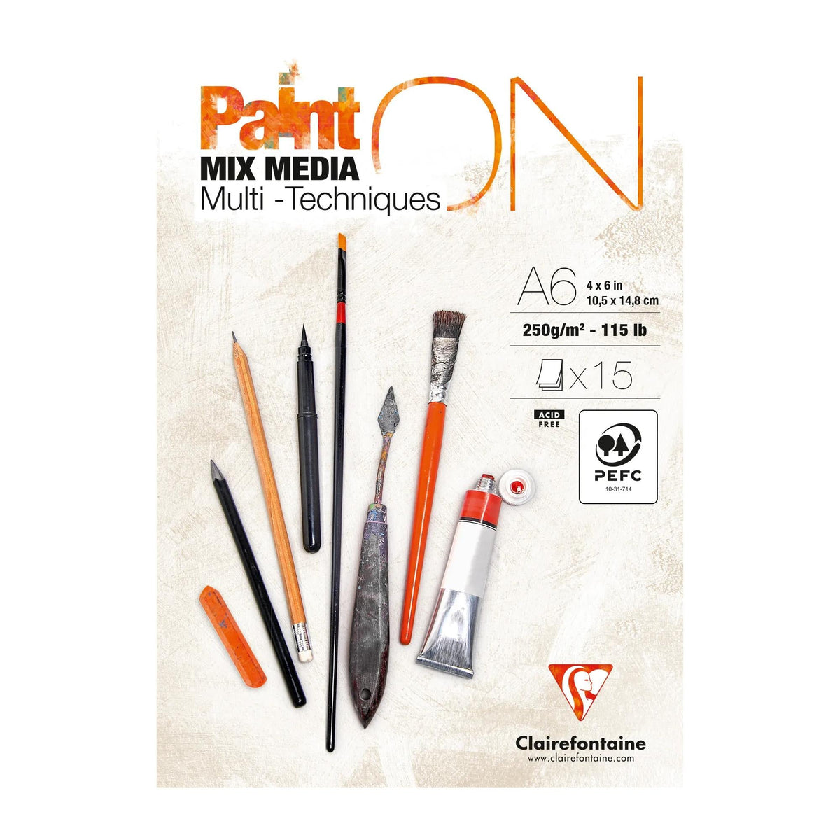 Блок за микс медия CLAIREFONTAINE Paint'On 250 g/m² A6 - 15 листа