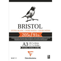 Блок за рисуване CLAIREFONTAINE Bristol 205 g/m² - 20 листа, A4 – A3