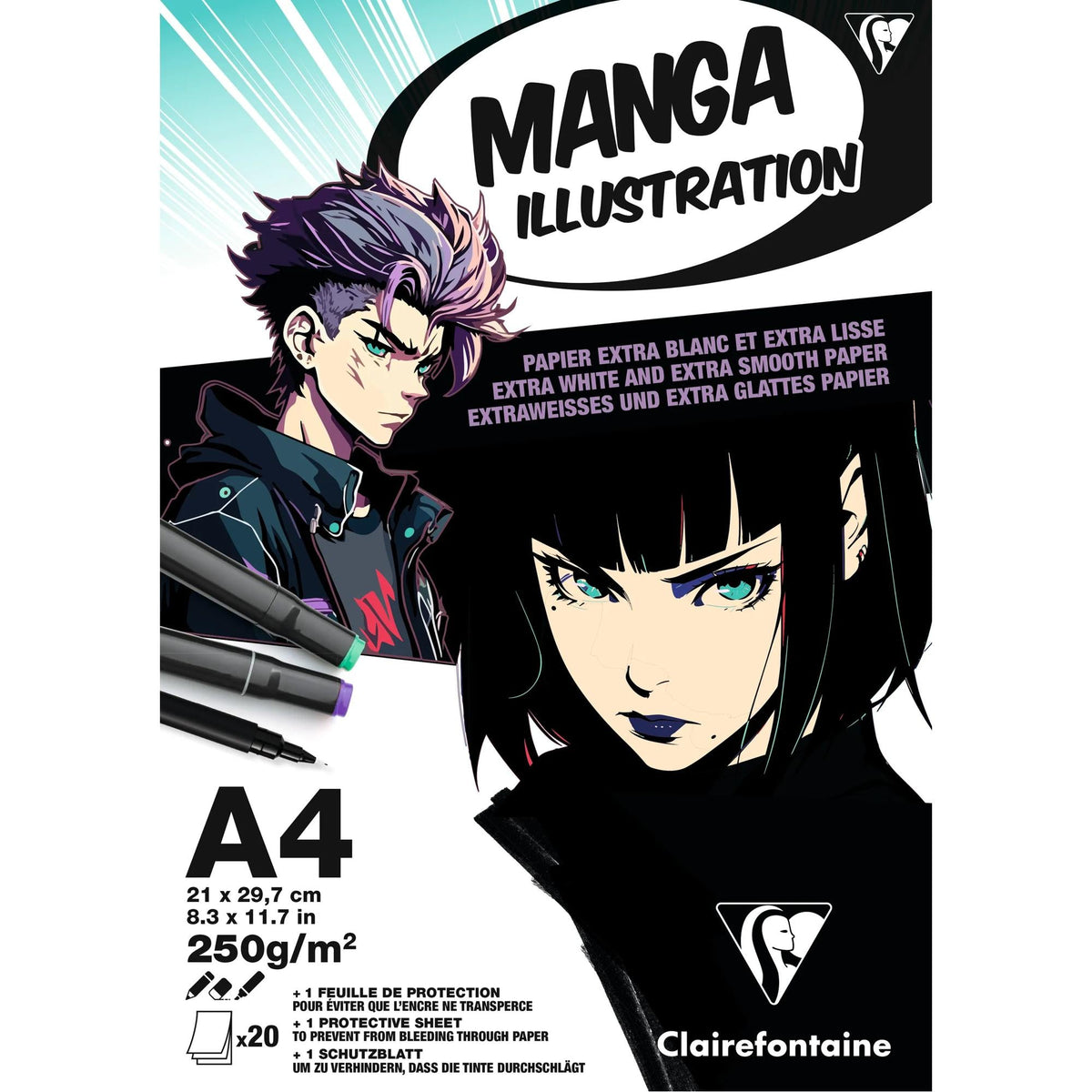 Блок за рисуване Clairefontaine Manga Illustration 250 g/m² A5 – A3 - 20 листа