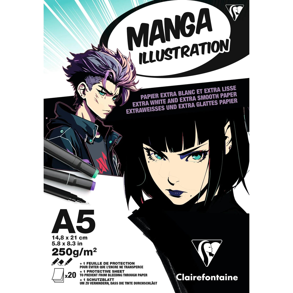 Блок за рисуване Clairefontaine Manga Illustration 250 g/m² A5 – A3 - 20 листа