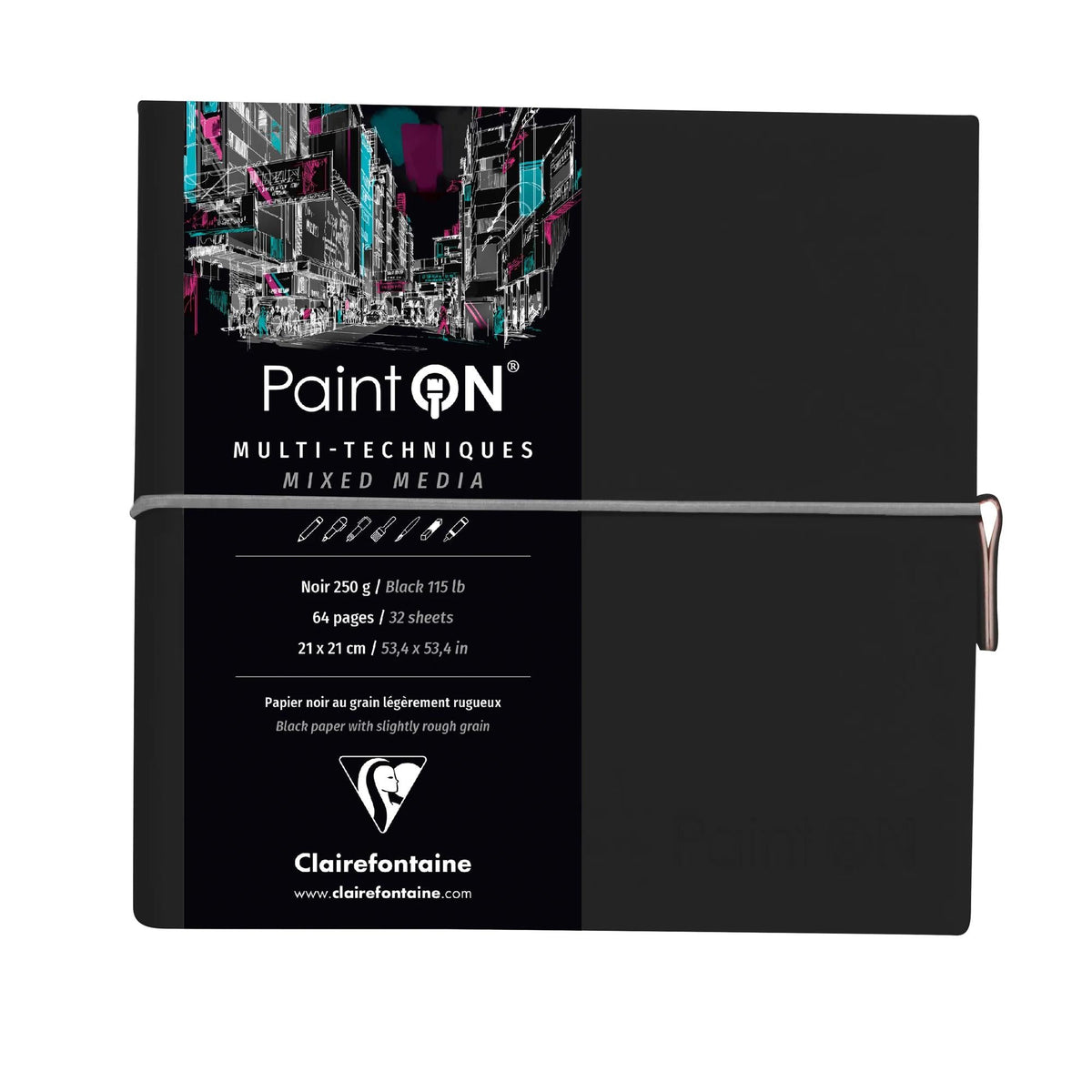 Блок за рисуване CLAIREFONTAINE Paint'On 250 g/m² 19 x 19 cm - 32 листа – Черно